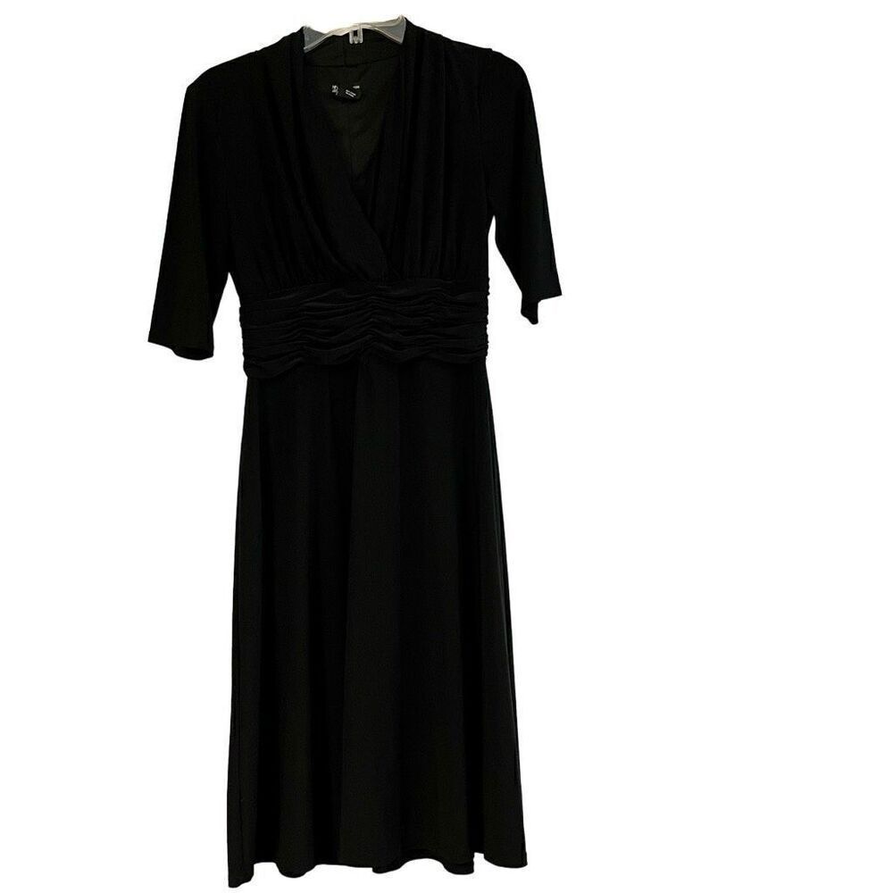 New Direction Women’s Black V-neck Empire Waist 3/4 Sleeve Dress 8